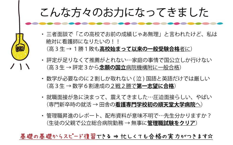 これまでに様々な生徒さんの目標をサポートしてきました。周りが無茶だと思っていても、ぜひご連絡ください。その目標を一緒に実現させましょう！